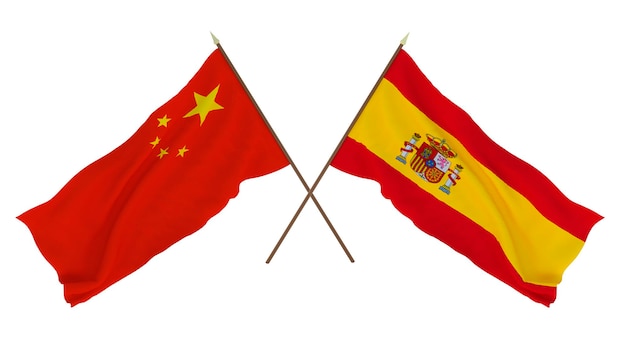 Tło dla projektantów ilustratorów Narodowe Flagi Święta Niepodległości Chin i Hiszpanii
