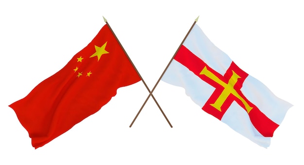 Tło dla projektantów ilustratorów Narodowe Flagi Święta Niepodległości Chine i Bailiwick of Guernsey