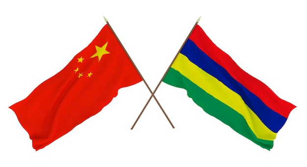 Tło dla projektantów ilustratorów Narodowe Flagi Święta Niepodległości Chine i Mauritius