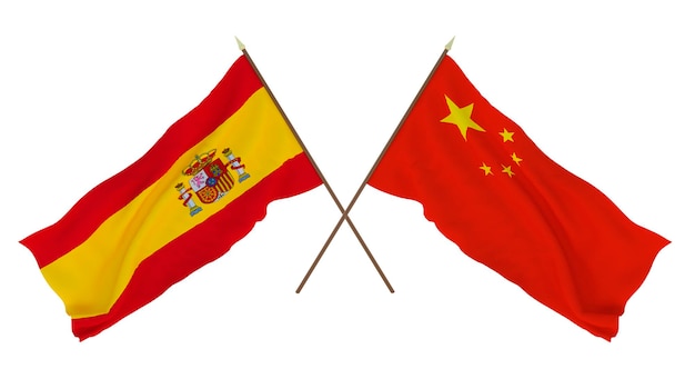 Tło dla projektantów ilustratorów Narodowe Flagi Święta Niepodległości Hiszpanii i Chin