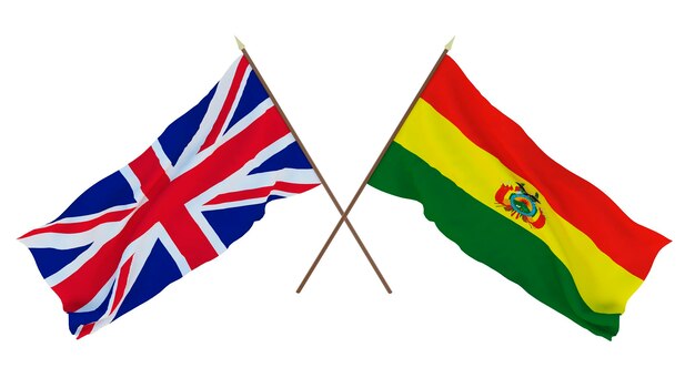 Tło dla projektantów ilustratorów Narodowe Flagi Święta Niepodległości Zjednoczone Królestwo Wielkiej Brytanii i Irlandii Północnej oraz Boliwii