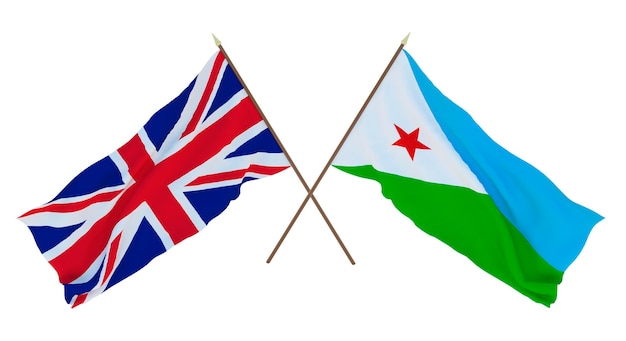 Tło dla projektantów ilustratorów Narodowe Flagi Święta Niepodległości Zjednoczone Królestwo Wielkiej Brytanii i Irlandii Północnej oraz Dżibuti