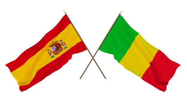 Tło dla projektantów ilustratorów Narodowe Święto Niepodległości Flagi Hiszpanii i Mali
