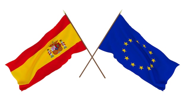 Tło dla projektantów ilustratorów Narodowe Święto Niepodległości Flagi Hiszpanii i Unii Europejskiej