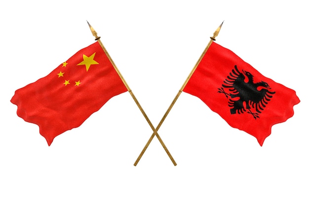 Tło dla projektantów Święto Narodowe Model 3D Flagi narodowe Chińskiej Republiki Ludowej i Albanii