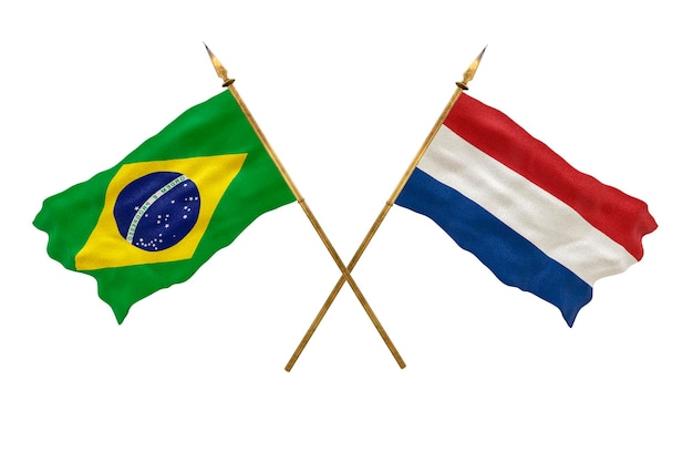 Tło dla projektantów Święto Narodowe Model 3D Flagi narodowe Republiki Ludowej Brazylii i Holandii