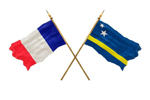 Tło dla projektantów Święto Narodowe Model 3D Flagi narodowe Republiki Ludowej Francji i Kuracao