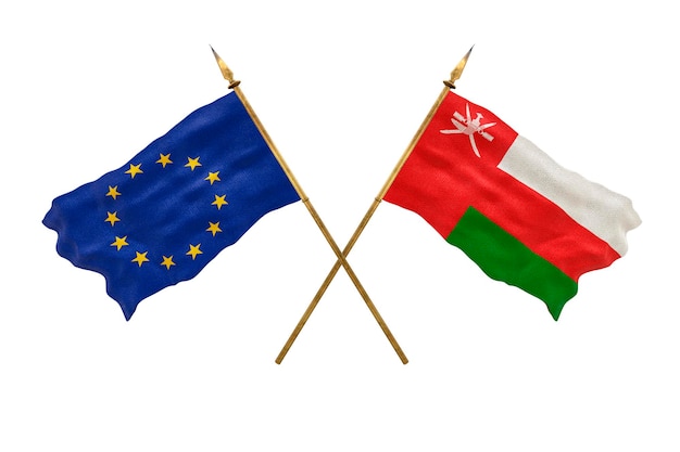 Tło dla projektantów Święto Narodowe Model 3D Flagi narodowe Unii Europejskiej i Omanu