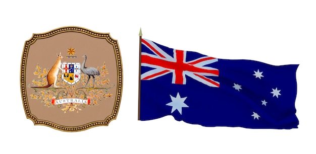 Tło dla redaktorów i projektantów Święto narodowe Ilustracja 3D Flaga i herb Australii