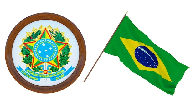 Tło dla redaktorów i projektantów Święto narodowe Ilustracja 3D Flaga i herb Brazylii
