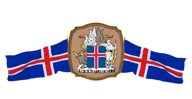 Tło dla redaktorów i projektantów Święto narodowe Ilustracja 3D Flaga i herb Islandii
