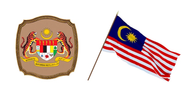Tło dla redaktorów i projektantów Święto narodowe Ilustracja 3D Flaga i herb Malezji