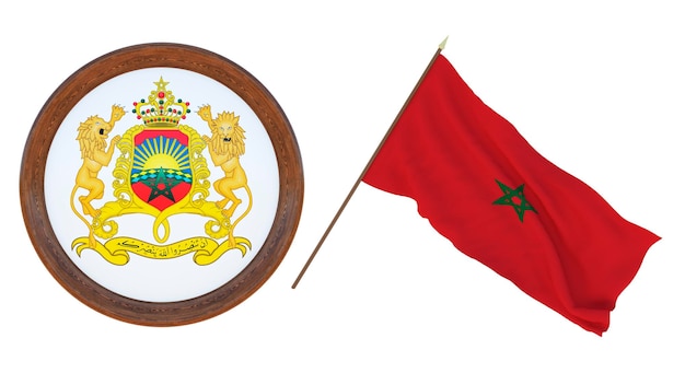 Tło dla redaktorów i projektantów Święto narodowe Ilustracja 3D Flaga i herb Maroka