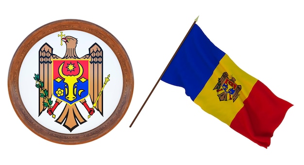 Tło dla redaktorów i projektantów Święto narodowe Ilustracja 3D Flaga i herb Mołdawii
