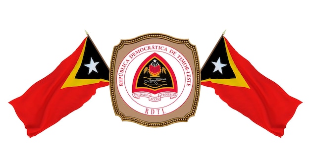 Zdjęcie tło dla redaktorów i projektantów święto narodowe ilustracja 3d flaga i herb timoru wschodniego