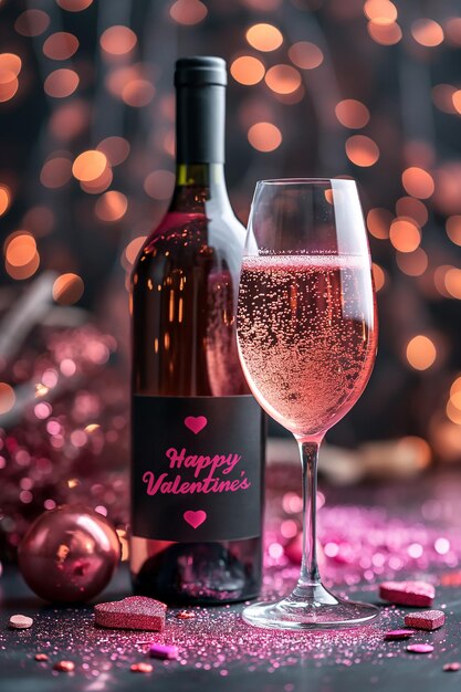 Tło dnia Walentynek z kieliszkami różowego wina na świetle
