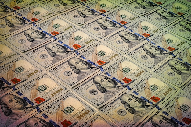 Zdjęcie tło dolarów wiele banknotów stos banknotów dolarów tekstury pieniędzy