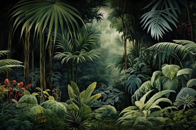 Zdjęcie tło dżungli kreskówki kreskówka dżungla tapeta scena dżungle scena dżongla ilustracja