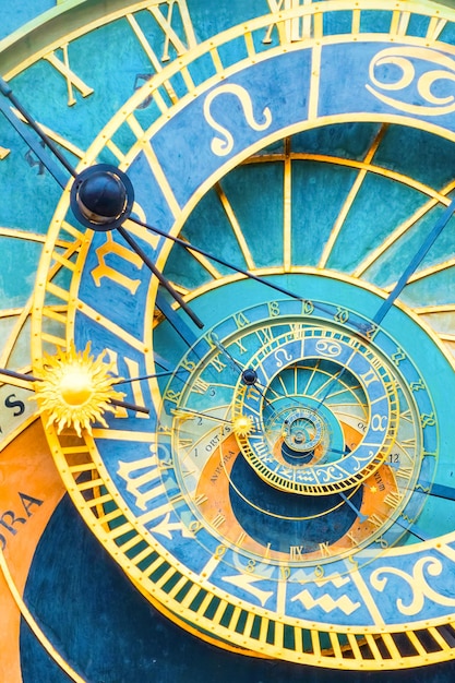 Tło efektu Droste oparte na praskim zegarze astronomicznym. Abstrakcyjny projekt dla pojęć związanych z astrologią, fantastyką, czasem i magią.