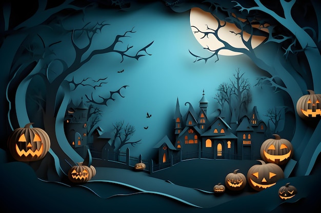 Tło festiwalu Halloween Styl cięcia papieru Kopiuj przestrzeń