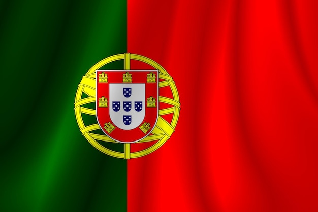 tło flagi portugalii na błyszczącej falistej tkaninie w ponurym otoczeniu