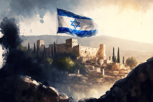 Tło flagi w akwareli Izraela