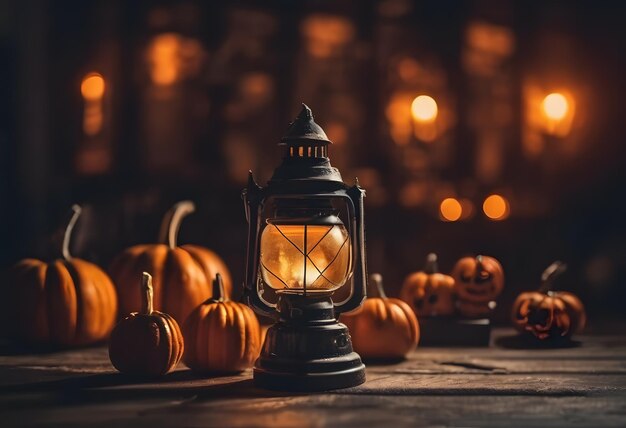 Zdjęcie tło granicy halloween z przerażającą lampą dyni