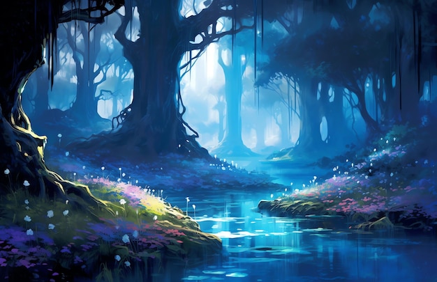 Tło gry mistyczne realistyczne ilustracja krajobraz lasu