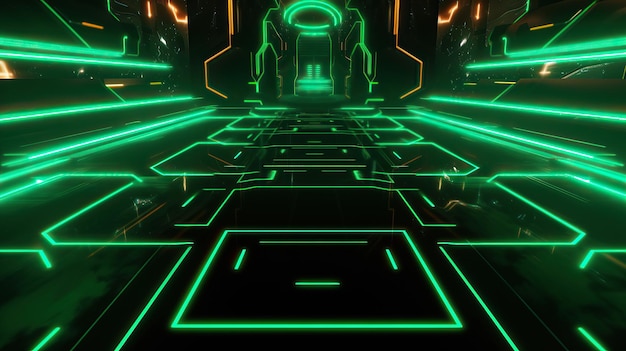 Tło gry ultrafioletowe zielone kwadratowe portal świecące linie wirtualna rzeczywistość abstrakcyjna moda tło fioletowe