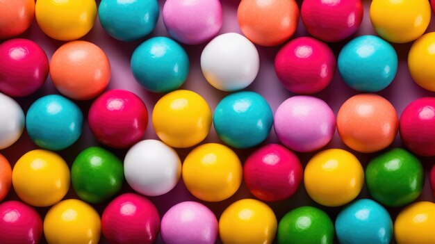 Tło Gumballs Kolorowe cukierki Różnorodne kolorowe dragees Generatywne ilustracje AI