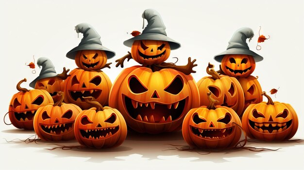 Tło Halloween halloween dynie halloween zamek AI wygenerowała Halloweenową ilustrację w wysokiej rozdzielczości na białym tle