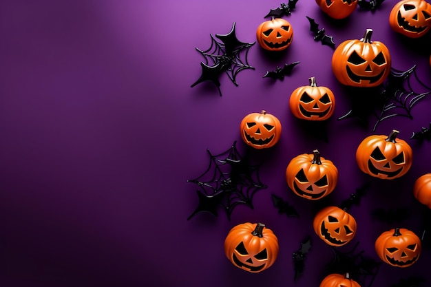 Tło Halloween Halloween dynie koncepcji na purpurowym tle transparent kopia miejsca na tekst