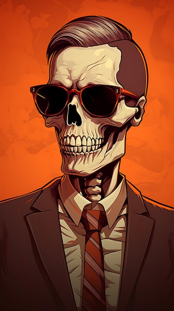 tło halloween portret szkieletu ubranego w garnitur i okulary przeciwsłoneczne