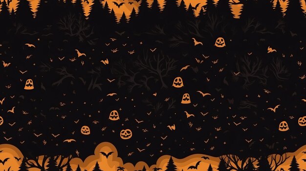 Zdjęcie tło halloween z dyniami, nietoperzami i drzewami