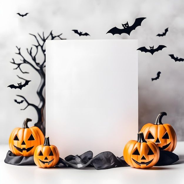 Tło Halloween z nietoperzami dyni i pustą kartką papieru