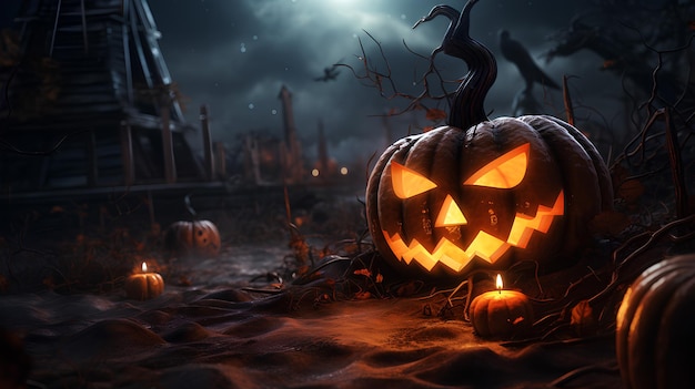 tło halloween z pająkami z dyni i pajęczą siecią w upiornej imprezie z okazji halloween