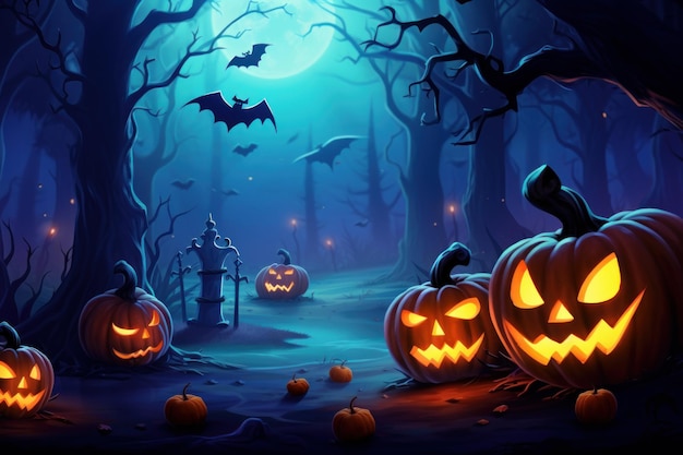 Tło Halloween z przerażającymi dyniami i nietoperzami Ilustracji wektorowych