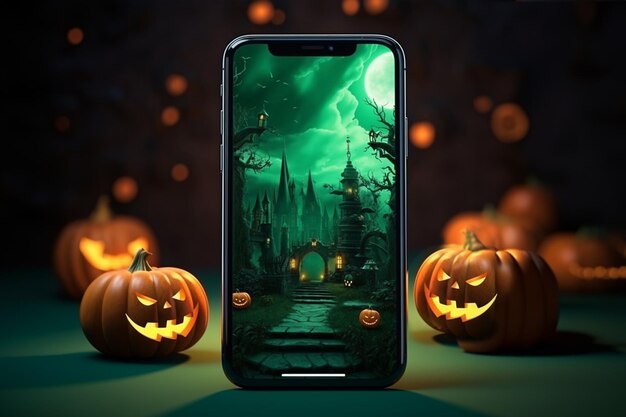 Tło Halloween z telefonem z przestrzenią do kopiowania