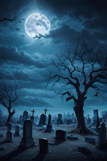 Zdjęcie tło halloween ze starym nagrobkiem cmentarnym