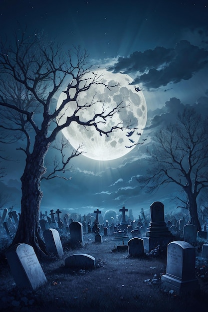Zdjęcie tło halloween ze starym nagrobkiem cmentarnym