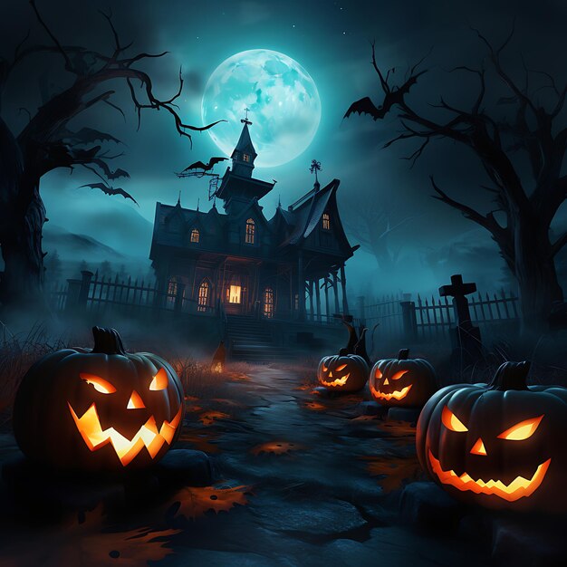Tło horroru Halloween z przerażającymi dyniami