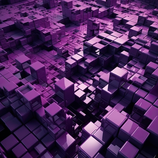 Tło innowacyjnej technologii z wielowymiarowymi blokami w kolorze fioletowym