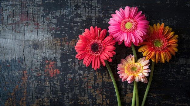 Tło kartki z kwiatami margaretki Gerbera na Dzień Matki lub Dzień Kobiet Styl wiejski