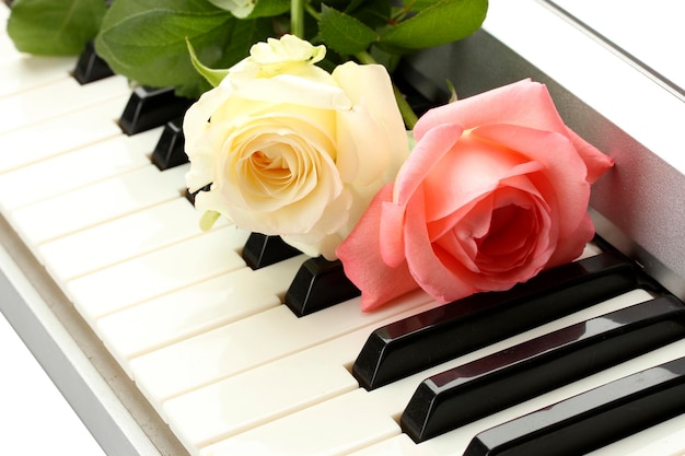 Tło klawiatury fortepianu z różami
