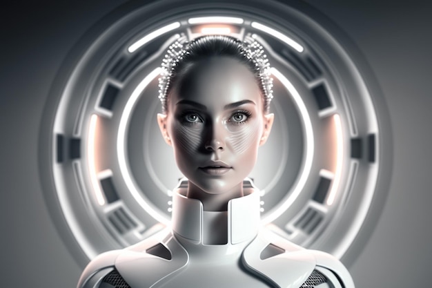 Tło kobiety robota Utworzono za pomocą technologii generatywnej AI
