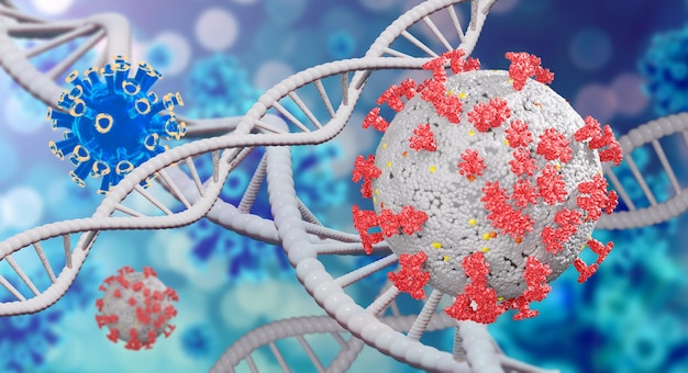 Tło koncepcji medycznej ilustrowanego 3D wirusa Wirus lub tło bakteryjne Zmutowany wirus COVID19