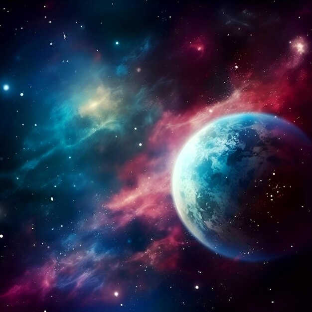 Tło kosmiczne z mgławicą i planetą Elementy tego zdjęcia dostarczone przez NASA
