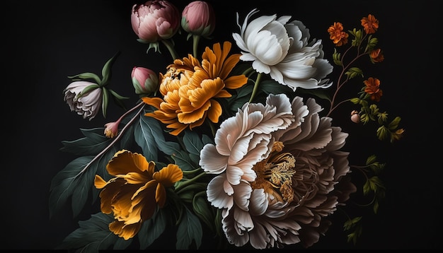 tło kwiatowe z kwiatami i pąkami akwarela Malarstwo generatywne AI