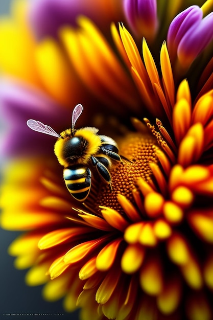 Zdjęcie tło kwiatu pszczoły ai generowane