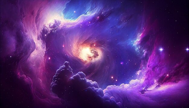 Tło mgławicy galaktycznej z fioletowo-niebieskim zewnętrznym obrazem wygenerowanym przez Ai